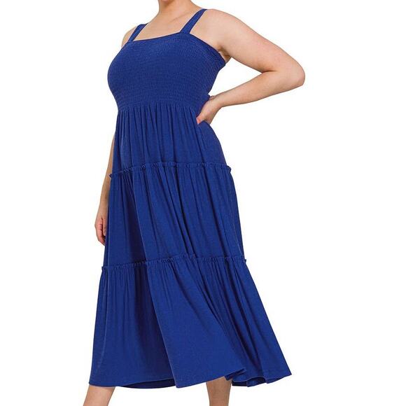 1X Zenana Smocked Tiered Midi Dress Lt Navy Blue Plus sized comfort brand new - Picture 14 of 14